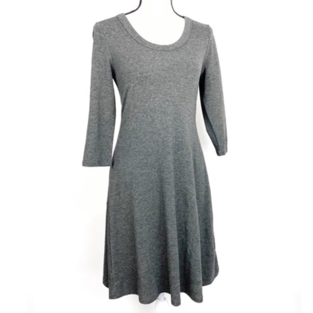PREMISE Gray 3/4 Sleeve Stretch Fit Flare Dress M